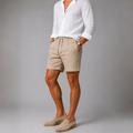 Men's Casual Cotton Linen Drawstring Shorts