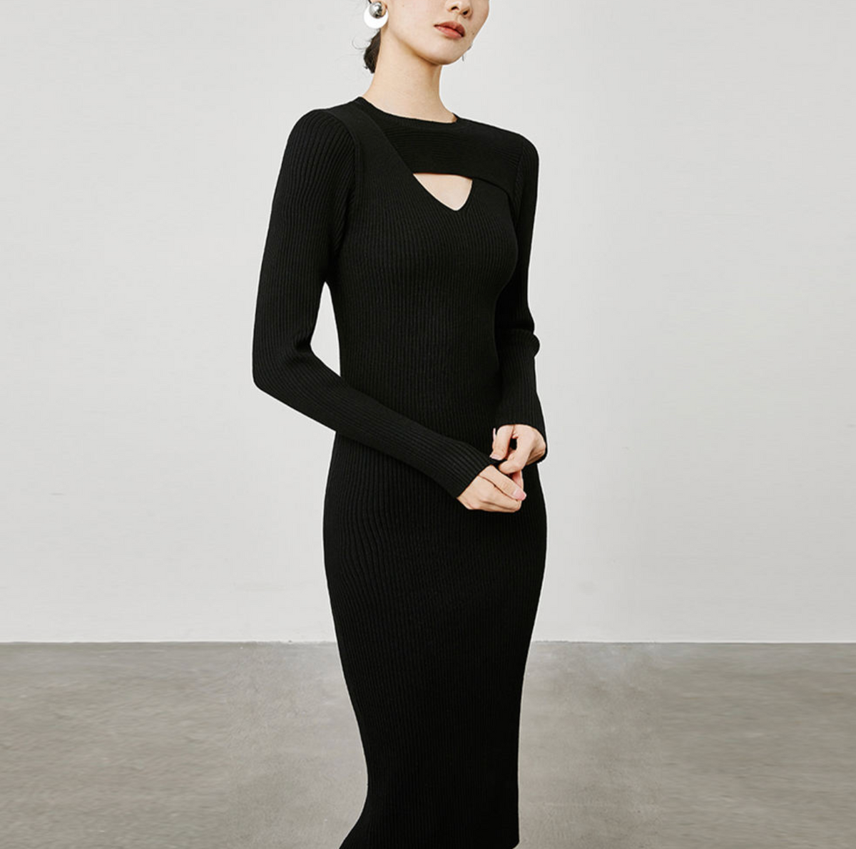 GUOOU Women’s Wool-Blend Cut-Out Sweater Dress