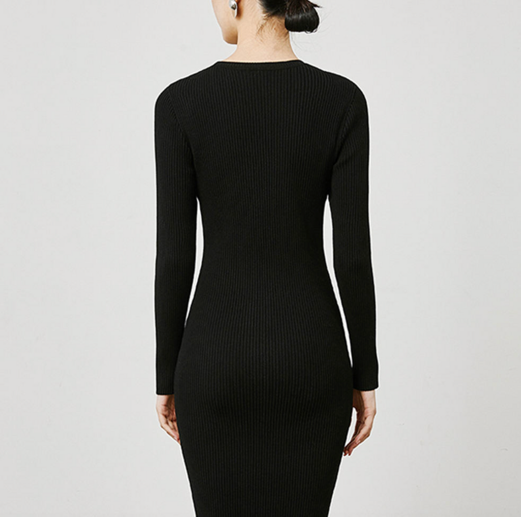 GUOOU Women’s Wool-Blend Cut-Out Sweater Dress