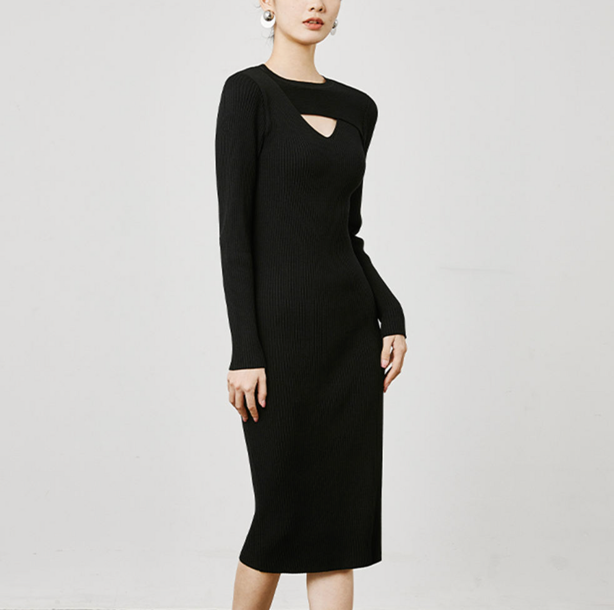 GUOOU Women’s Wool-Blend Cut-Out Sweater Dress