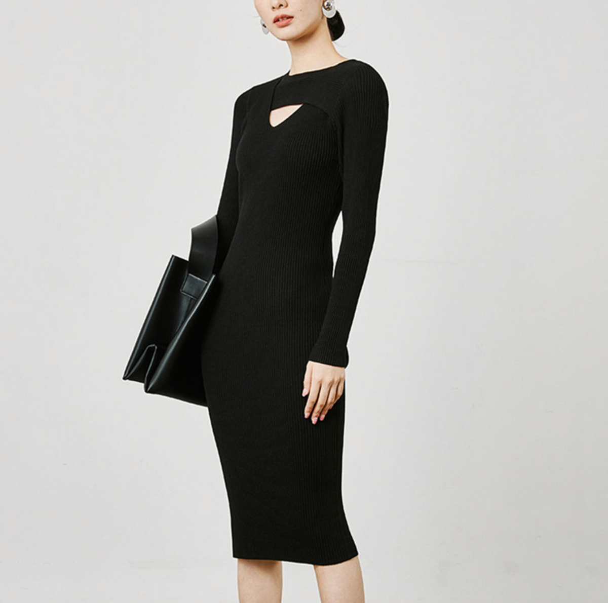 GUOOU Women’s Wool-Blend Cut-Out Sweater Dress