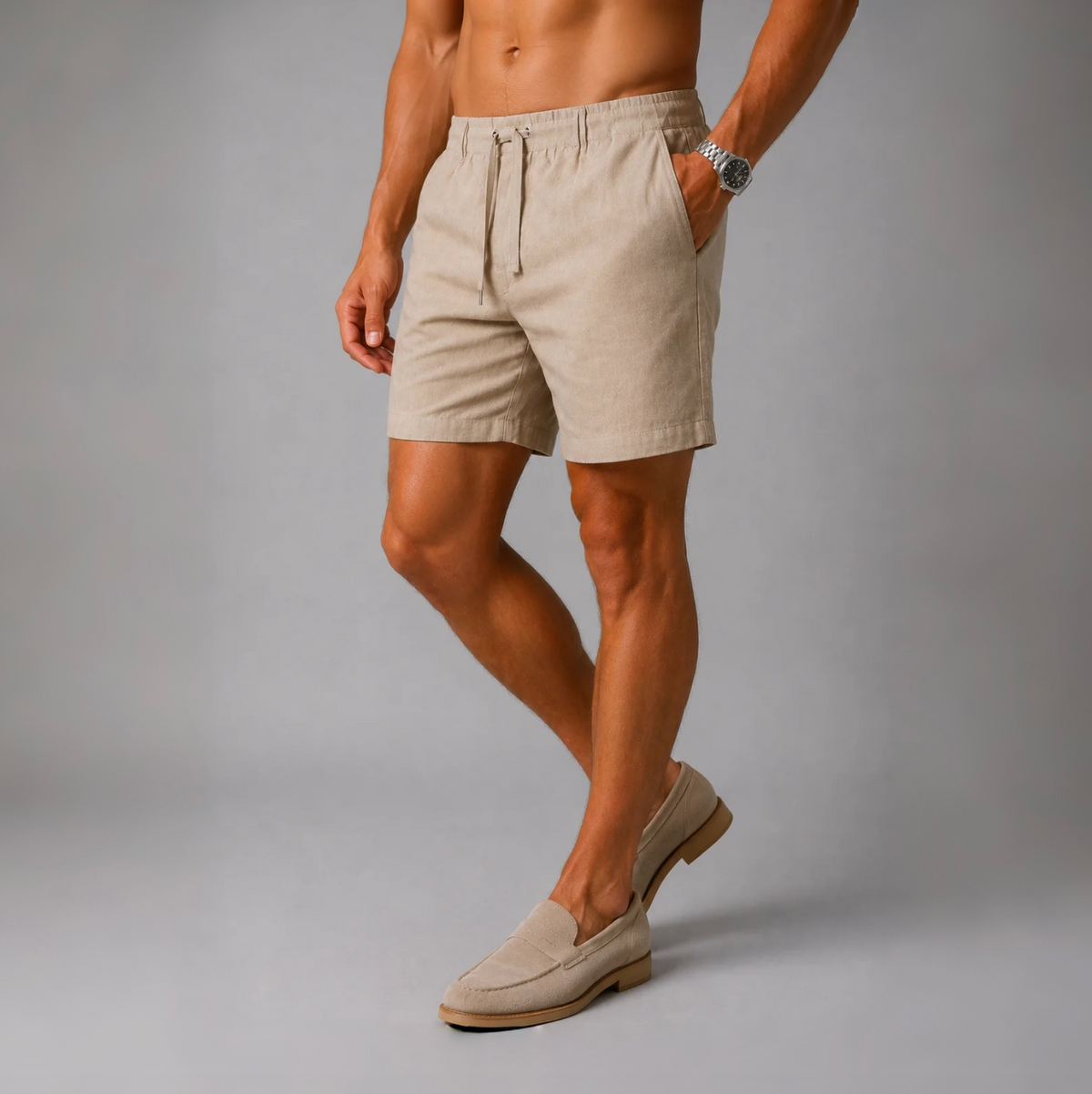 Men's Casual Cotton Linen Drawstring Shorts