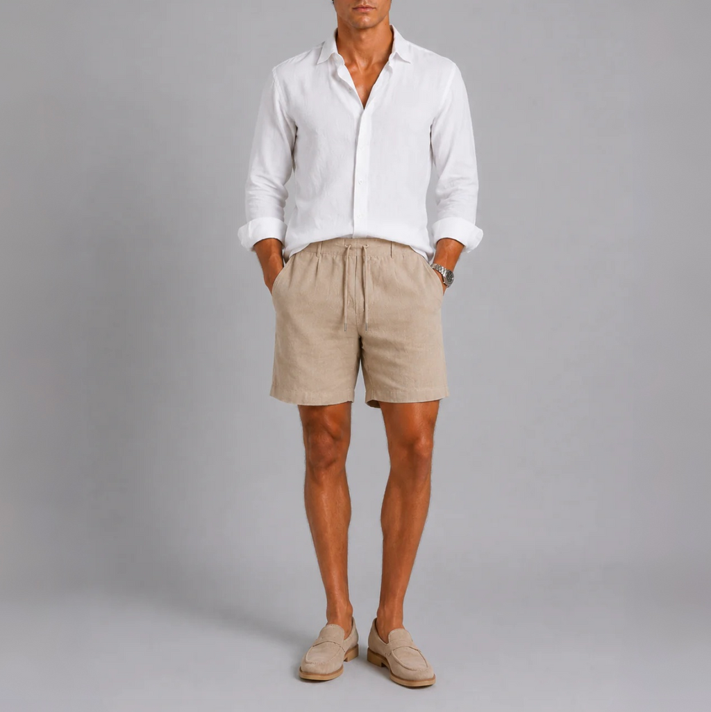 Men's Casual Cotton Linen Drawstring Shorts